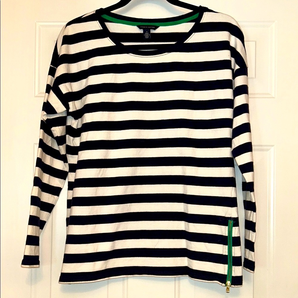 Tommy Hilfiger Nautical Sweater/Top M Navy White LS Cotton Striped Basic